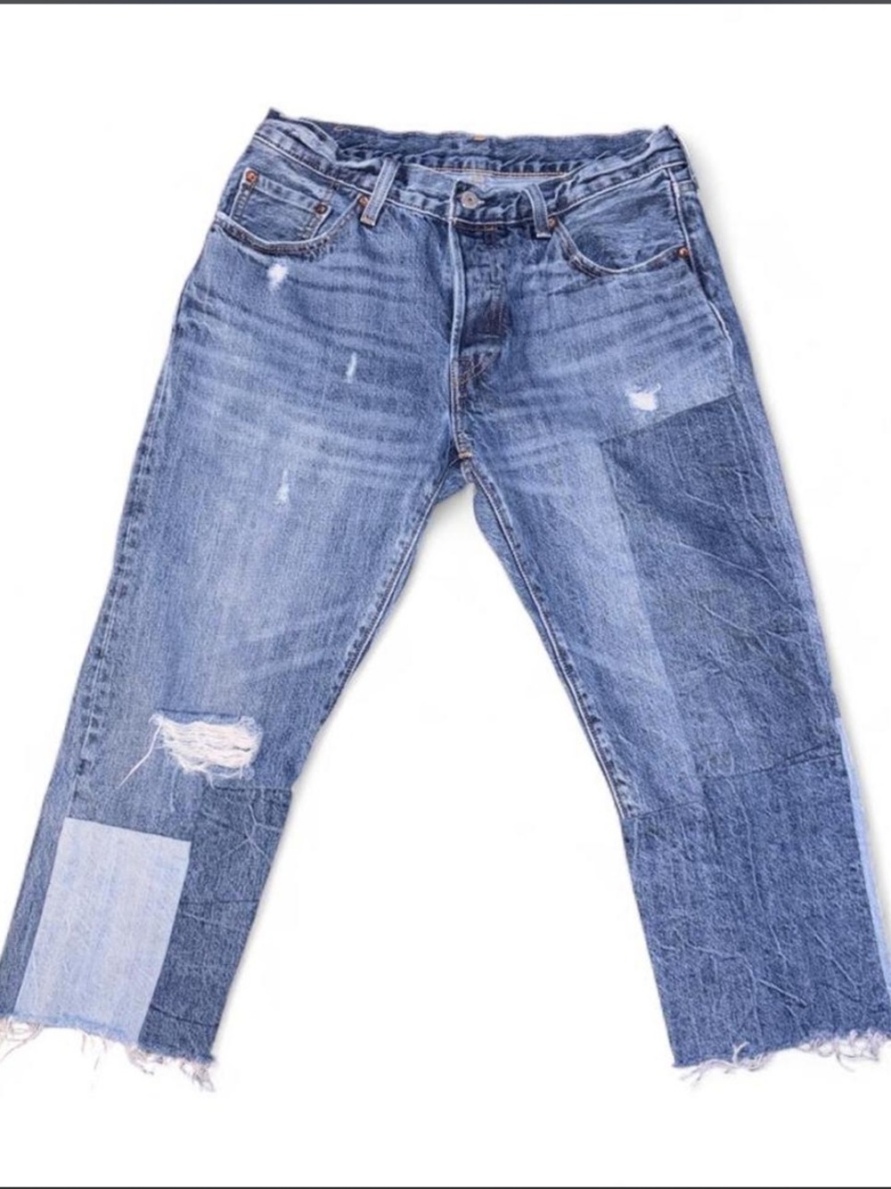 Levi's Distressed Patchwork Blue Jeans